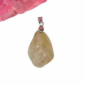 Citrine Necklace Pendant Yellow Natural Stone Crystal Silver Plated